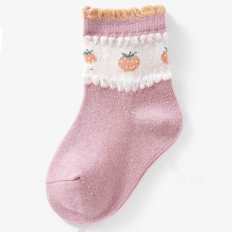 Set 5 đôi vớ cotton KOKOROCARE MF-10 cổ vừa họa tiết dâu tây thời trang mùa thu cho bé gái cỡ S/M/L 1-8 tuổi