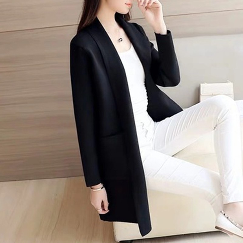 Áo Khoác Len Cardigan Dài Tay Có Túi Cho Nữ
