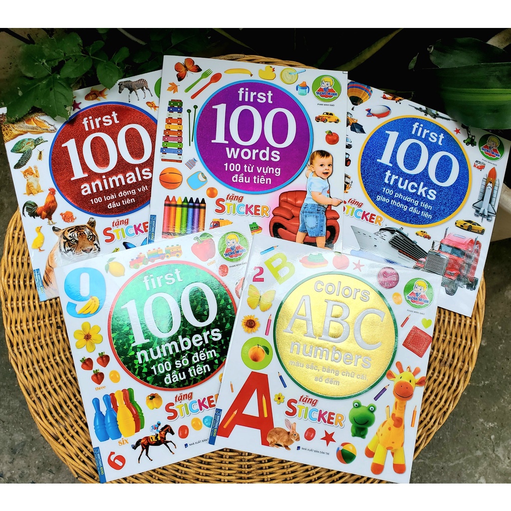 Sách - Combo 5 cuốn Bé thông minh first 100 (words , trucks , numbers ,  Animals , colors ABC number )