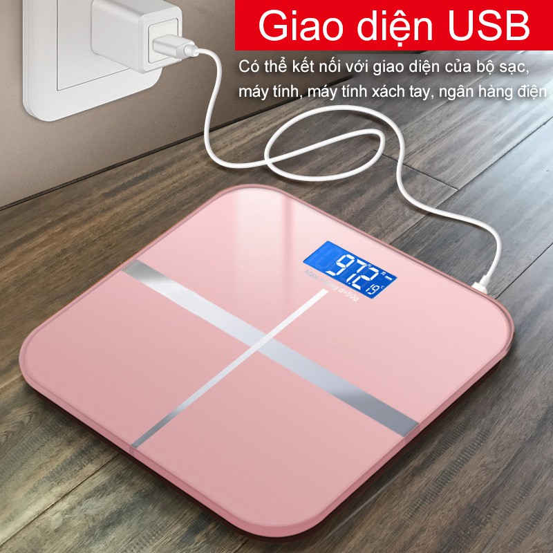 Cân Sức Khỏe - Sạc USB, CÂN SỨC KHỎE ĐIÊN TỬ KÍNH CƯỜNG LỰC TRÒN 180KG RẤT TIỆN ICH CHO MÒI NHÀ màn hình LCD [JM-H]