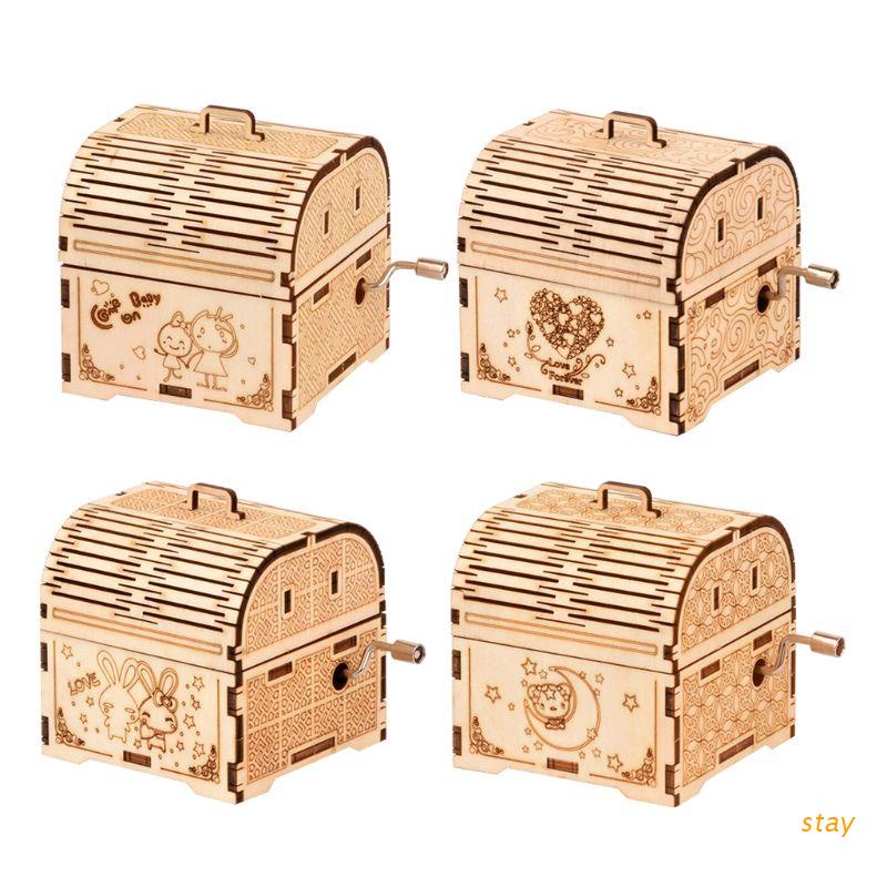 Bộ đồ chơi hộp nhạc quay tay bằng gỗ 3D DIY dành cho trẻ em