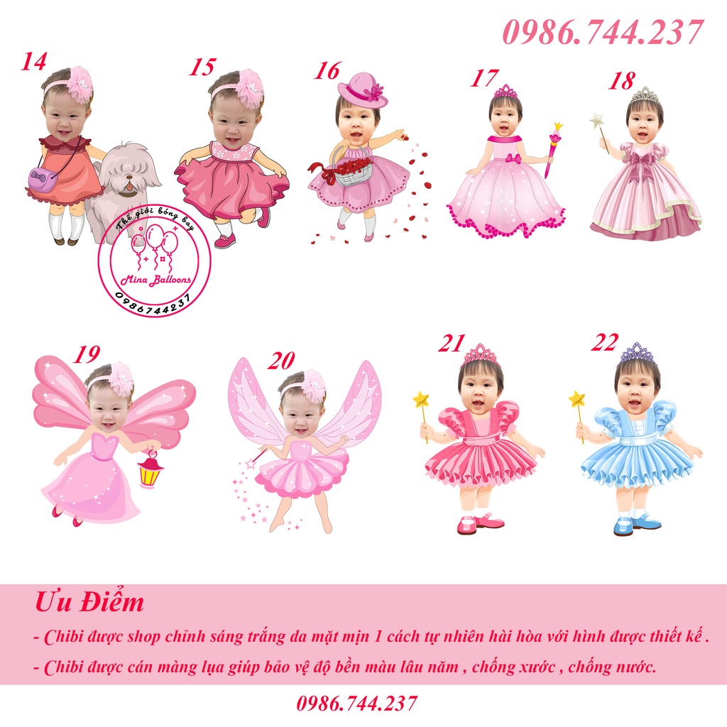 Chibi sinh nhật cao 25cm cho bé gái, thiết kế hình Chibi sinh nhật