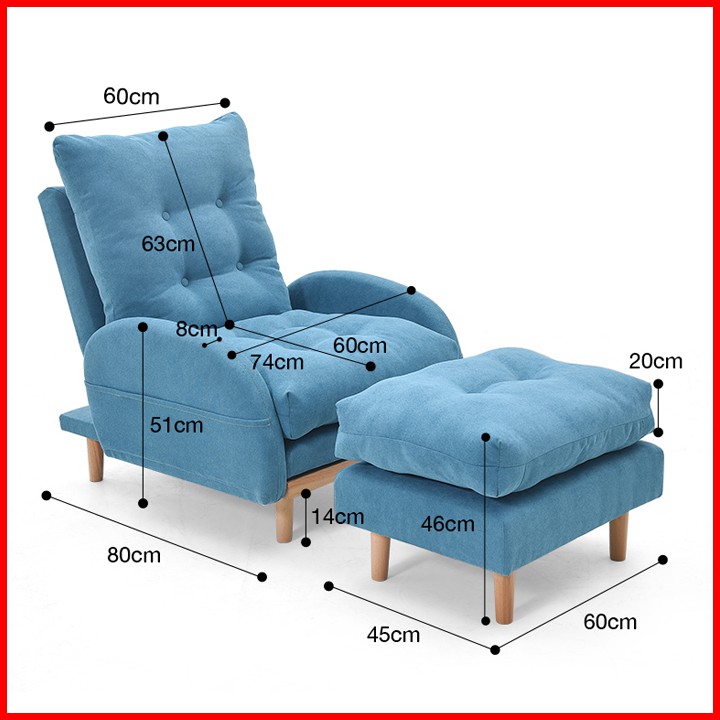 Ghế sofa lười đệm bông ☀️Tặng ngay 1 đôn ☀️, Ghế nằm đọc sách thư giãn có đôn gác chân