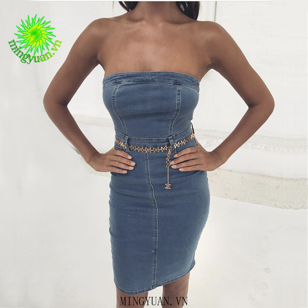 ( Mingyuan ) New bag hip tube top denim dress