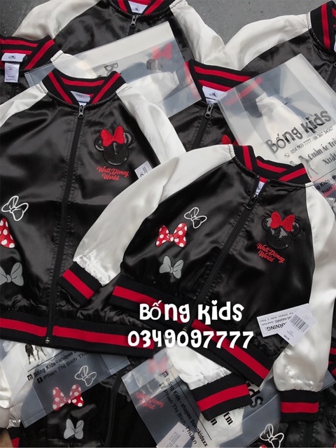 Bomber Satin Bé Gái Minnie Logo Sequin DN