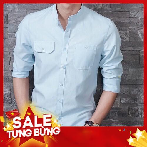 Áo sơ mi nam cổ trụ dài tay cao cấp chất liệu oxford cotton mát mịn -Hàng nhập khẩu