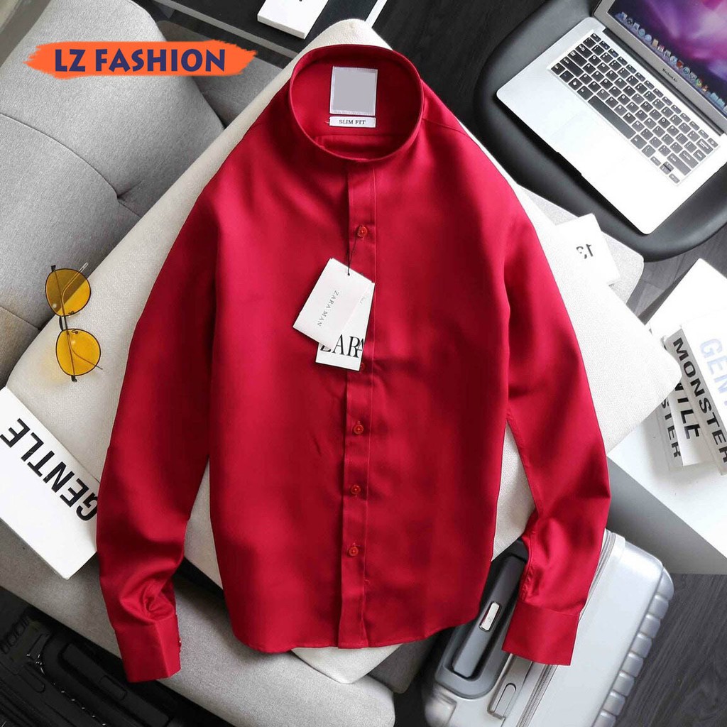 Áo sơ mi nam cổ trụ tay dài vải kate lụa cao cấp nhiều màu ít nhăn - LZ FASHION - STT002