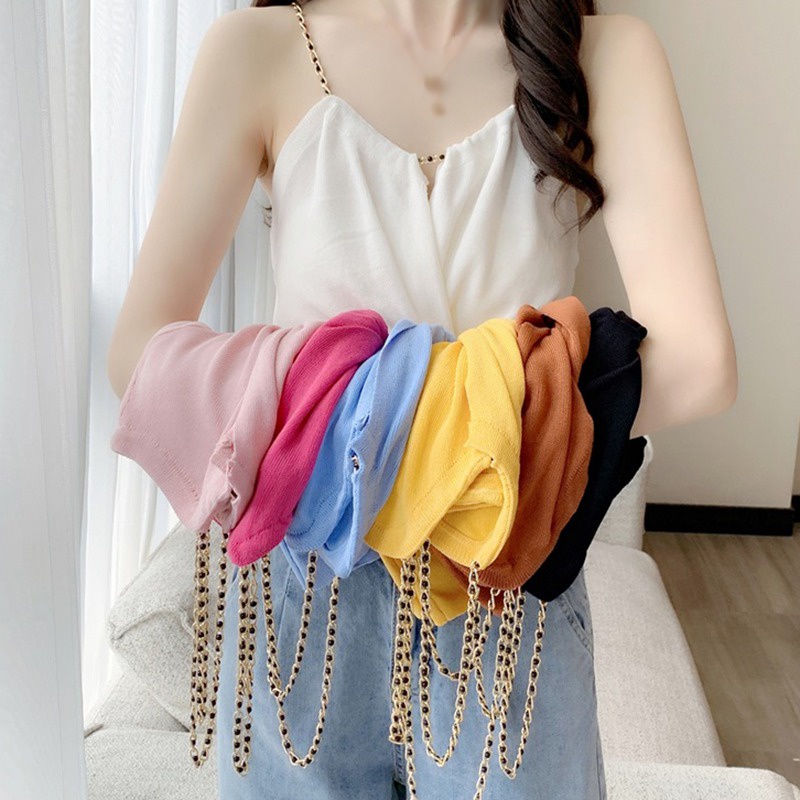 Áo Hai Dây Cổ Yếm Phối Dây Xích Kim Loại Dáng Ngắn Phong Cách Hàn Quốc Thời Trang Mùa Hè Quyến Rũ