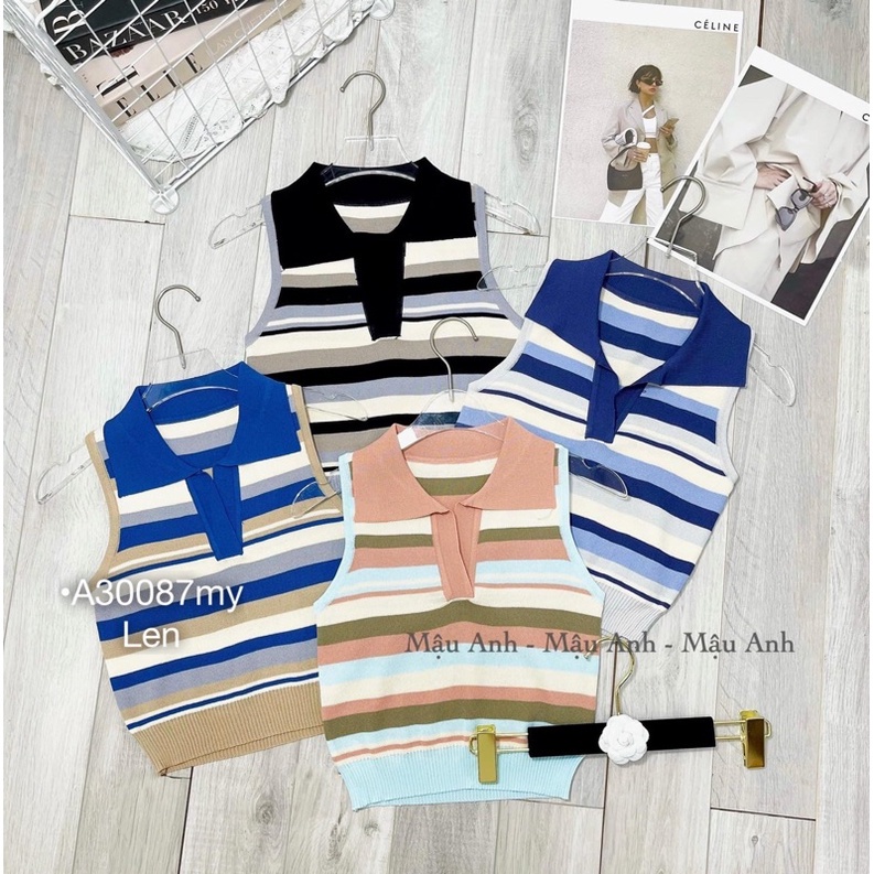 [L2M] Áo len dệt kim Montoghi 3 LỖ CỔ ĐỨC Quảng Châu sọc ngang dáng ôm croptop cực xinh