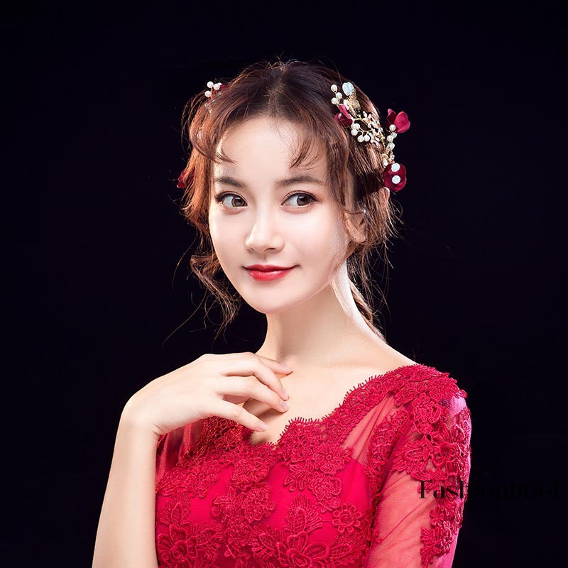 Kẹp tóc hình bông hoa màu đỏ sang trọng cho cô dâu