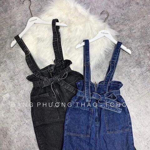 Quần Yếm bò thắt đai nơ FREESHIP  Quần Yếm thắt đai chất jean - Hàng nhập khẩu