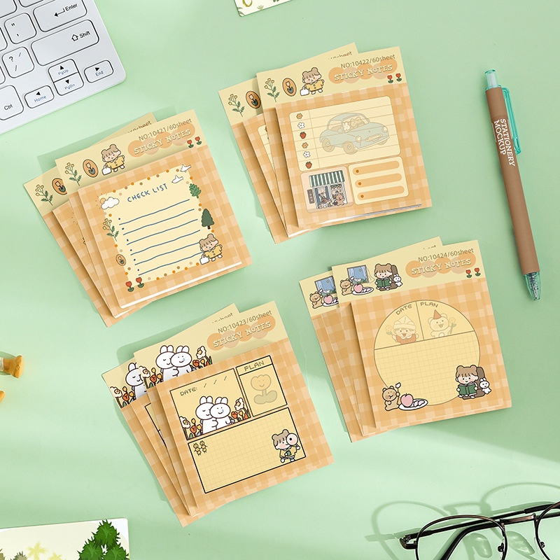 Bộ 60 Tờ Giấy Dán Ghi Chú Họa Tiết Hoạt Hình Kiểu Hàn Quốc Sáng Tạo