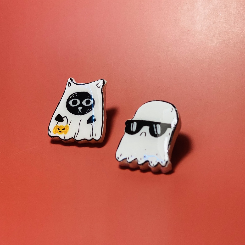 Phụ kiện trang trí PIN CÀI ÁO/GHIM CÀI ÁO Happy Halloween làm từ đất sét thủ công polymer clay