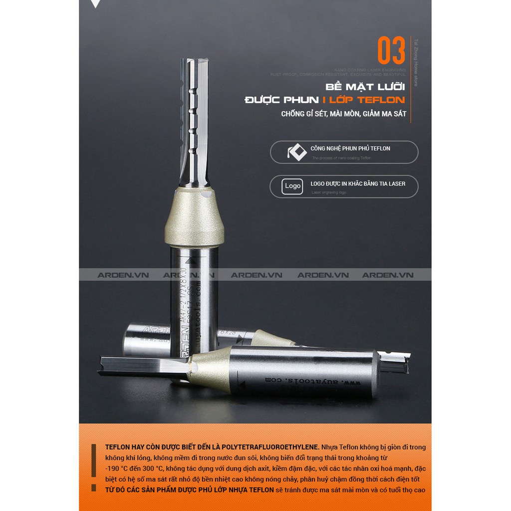 ARDEN - Mũi phay Router CNC dòng AK47-2 Cốt 12.7 mm