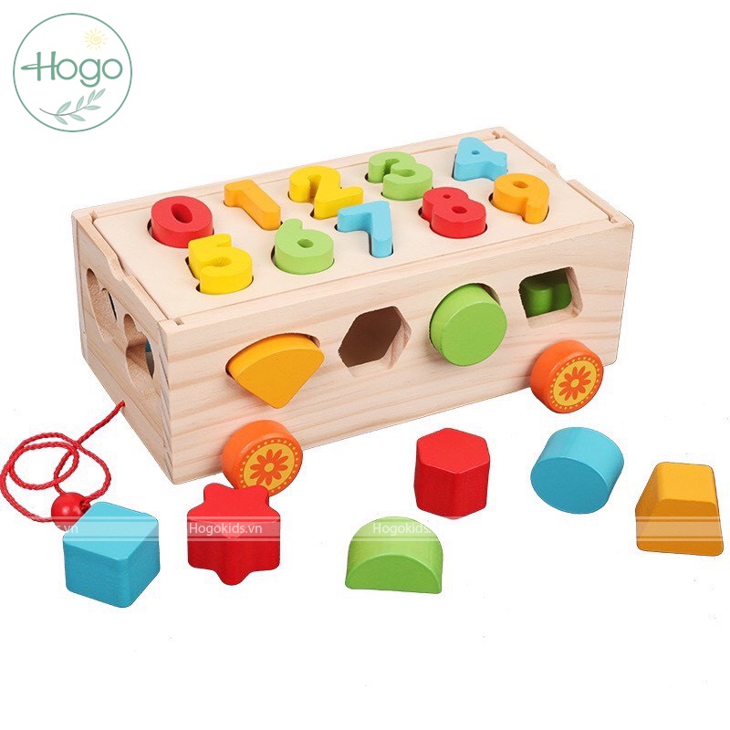 Đồ chơi xe kéo thả hình khối nhiều màu sắc giáo cụ Montesori luyện trí thông minh cho bé 1-3 tuổi