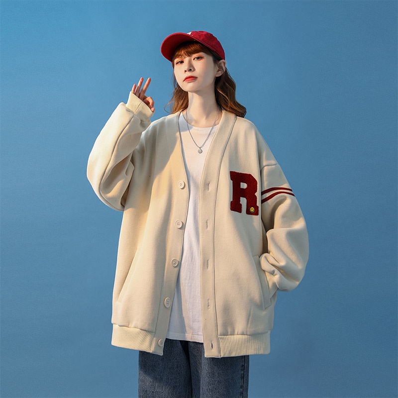 Áo khoác bóng chày cổ chữ V thời trang phong cách Hàn Quốc cho nam/ nữ