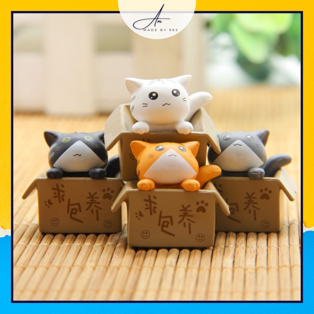 Mô hình mèo mini tiểu cảnh dễ thương, xinh xắn trang trí góc học tập, bàn làm việc. Decor phông chụp ảnh đẹp