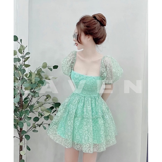 [Có bigsize] Đầm hoa vàng hở eo chất vải lụa hoa nổi cao cấp