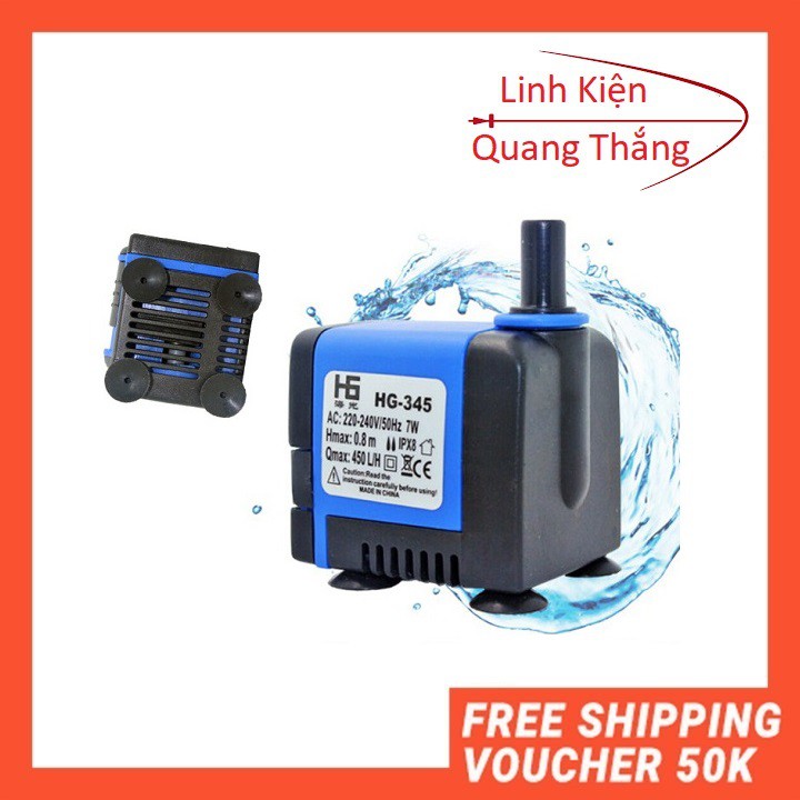 Bơm bể cá hg-345 220V 7W bơm tiểu cảnh, bể cá, điều hòa nước bơm mini - Linhkienqt