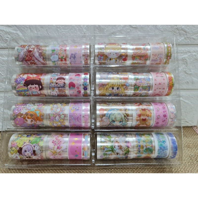 Set 4 cuộn washitape- sticker trong suốt nhiều size từ khổng lồ đến size vừa, mẫu đẹp