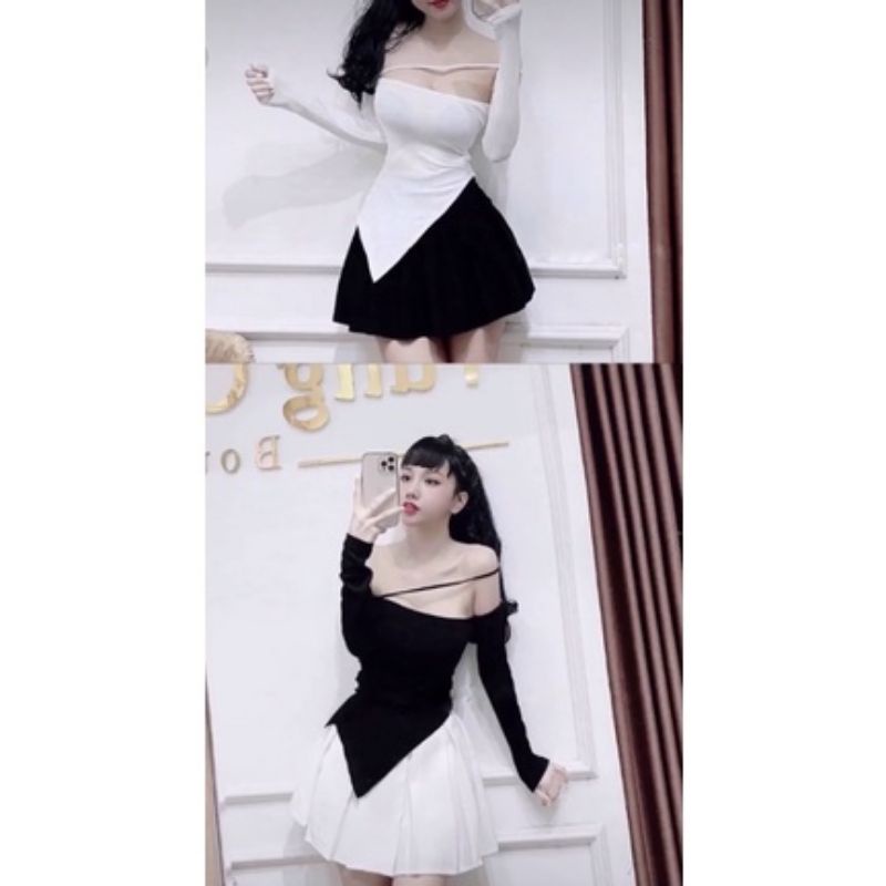 Áo kiểu tà tréo dây bún tay dài