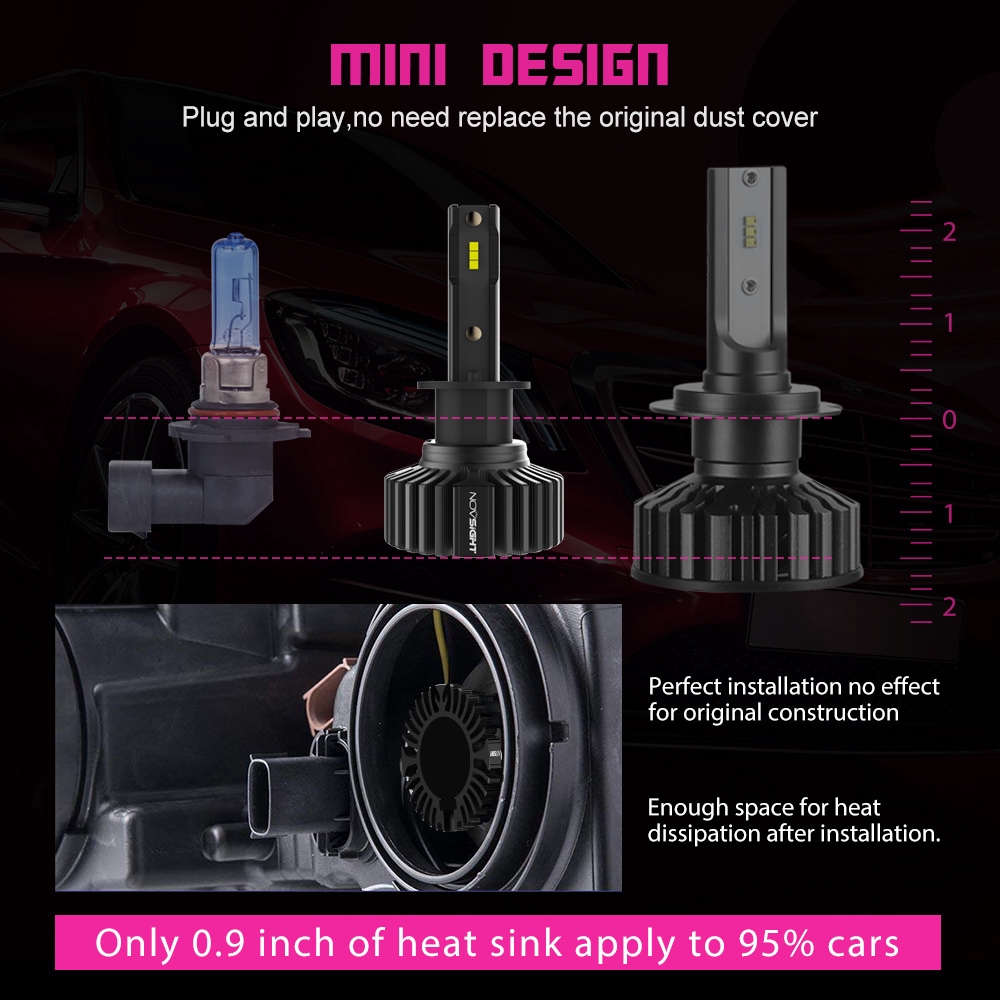 Bóng đèn pha Led xe hơi mini NovSight N31 H1 xoay 360 độ kẹp CSP 50W 10000LM 6500K thiết kế không quạt