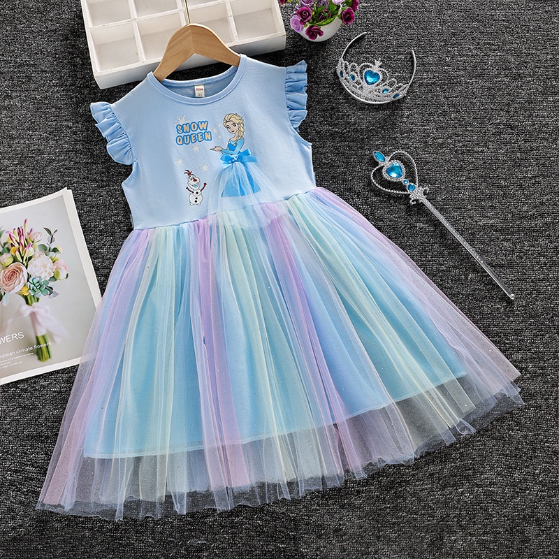 Váy bé gái kiểu cánh tiên công chúa Elsa cho bé gái 2-7 tuổi
