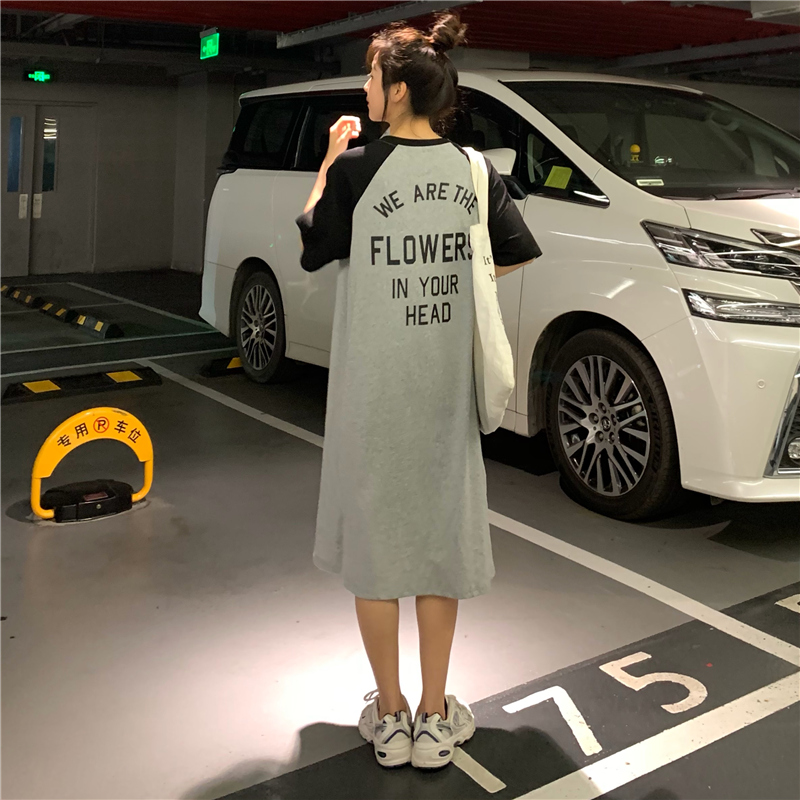 SUXI Đầm midi tay ngắn dáng rộng thoải mái thời trang dành cho nữ