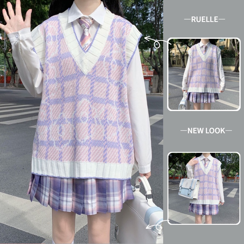 Set áo len không tay và áo sơ mi phong cách trẻ trung hợp thời trang (có bán lẻ)