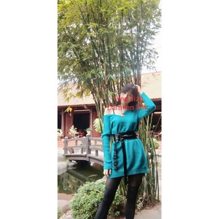 Đầm len xẻ tà dài tay.