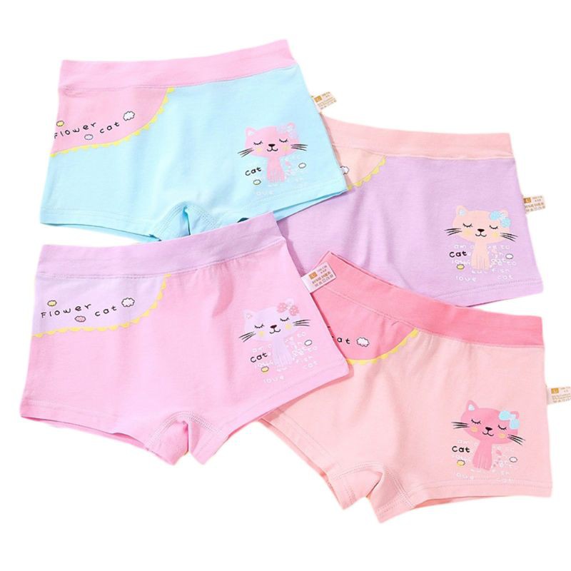 Quần Lót Boxer Cotton In Hình Mèo Hoạt Hình Cho Bé Gái