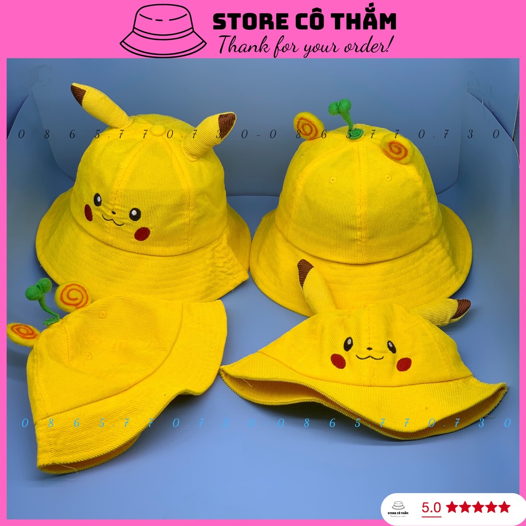 MŨ BUCKET MẦM CÂY, NÓN RỘNG VÀNH PIKACHU DÀNH CHO BÉ VÀ NGƯỜI LỚN CHẤT QC DÀY