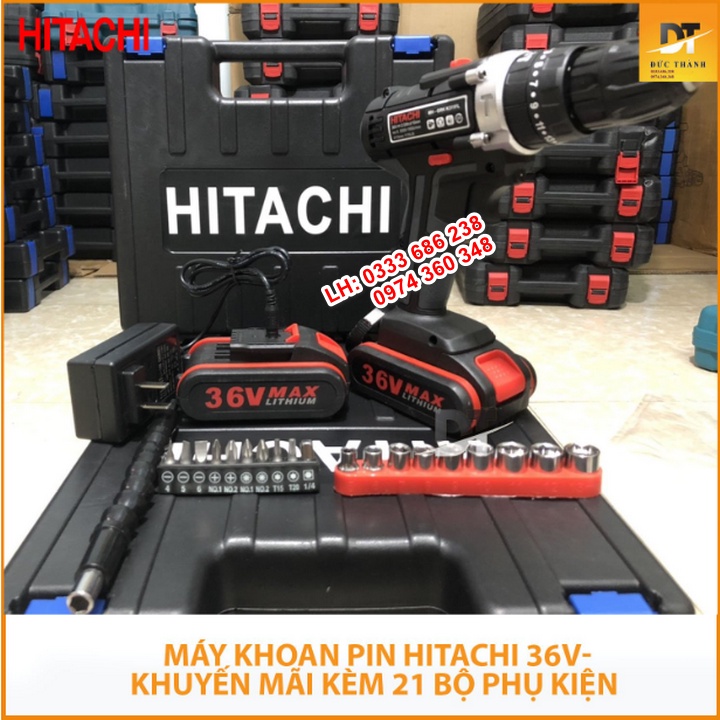 Khoan pin Hitachi 36V. tặng bộ phụ kiện.
