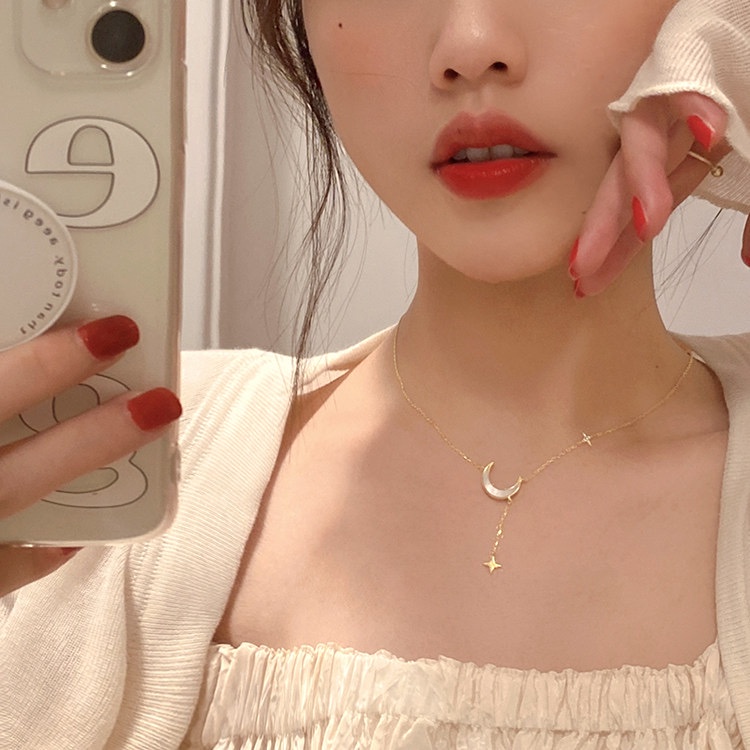 Vòng cổ bạc 925 mặt hình mặt trăng / ngôi sao sang trọng thời trang