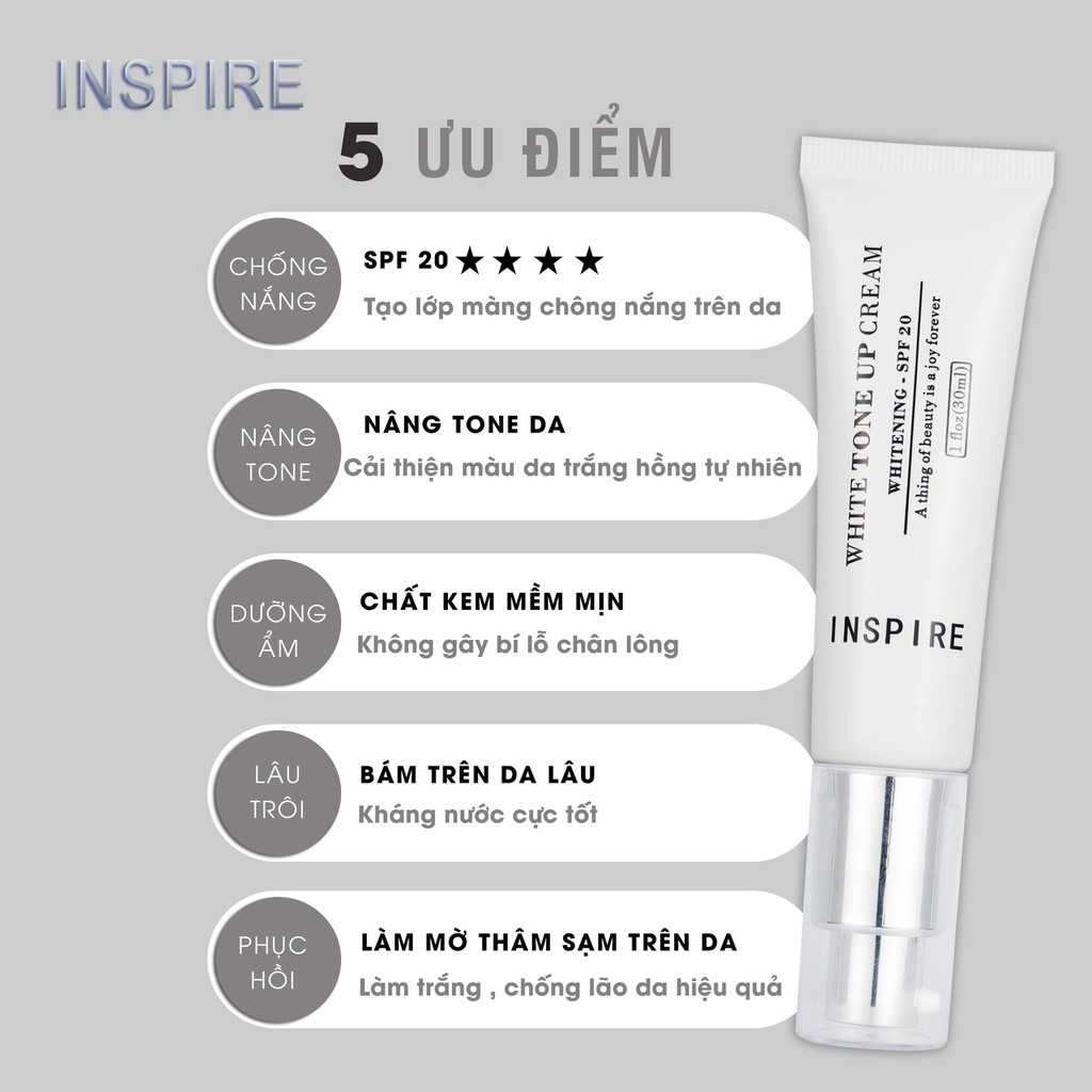 Kem Nâng Tông INSPIRE White Tone Up Cream Dưỡng Da Đa Năng 5 IN 1 30ml