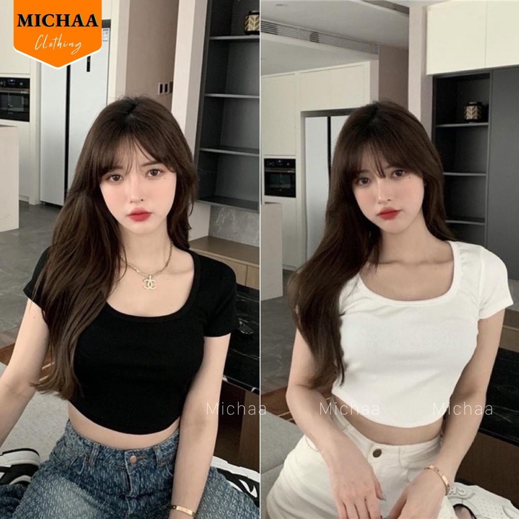 Áo Croptop TRƠN CỔ VUÔNG Nữ Phong Cách Thể Thao Basic Chất Thun Borip - MICHAA