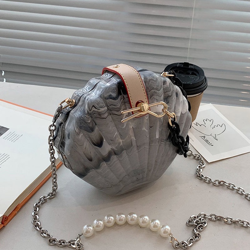 IELGY Túi Đeo Chéo Hình Vỏ Sò Bằng Acrylic Phối Dây Xích Thời Trang Cho Nữ