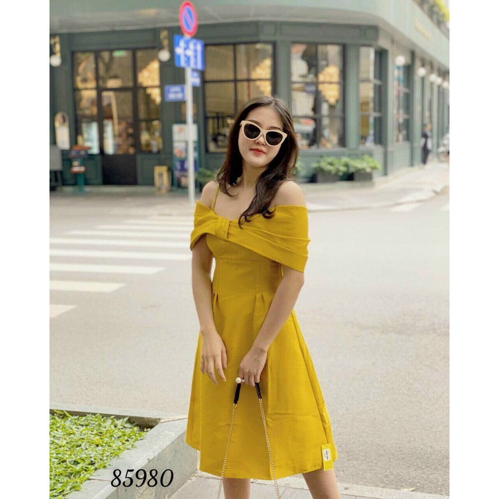 ĐẦM XÒE DỰ TIỆC NỮ CỔ CỘT NƠ SIÊU XINH SANG TÔN DÁNG CHO CÁC CHỊ EM