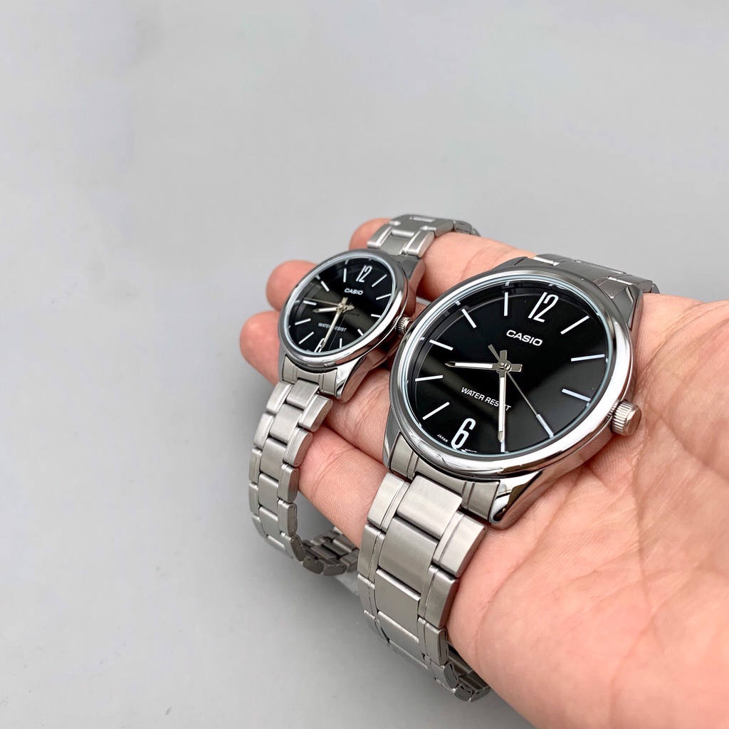 Đồng hồ đôi nam nữ dây kim loại Casio Anh Khuê MTP/LTP V005D-1B