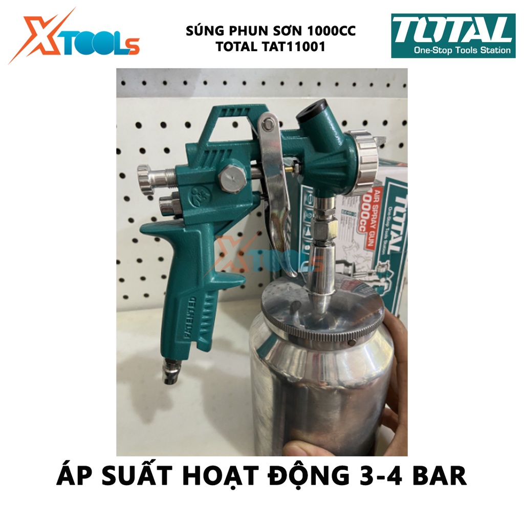 Súng phun sơn Total TAT11001 Máy phun sơn cầm tay Vòi phun 1.5mm Áp lực: 3-4bar Mức tiêu thụ 119-200l/phút [XTOOLs]