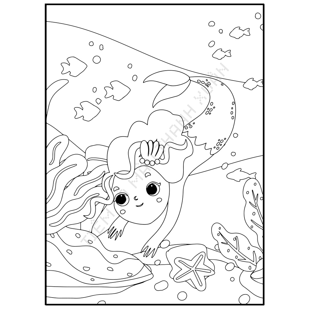 Set 30 Tờ Tranh Tô Màu Nàng Tiên Cá Cho Bé Size A5 Màu Sáp, Màu Chì - Tiệm Tô Màu Thanh Xuân