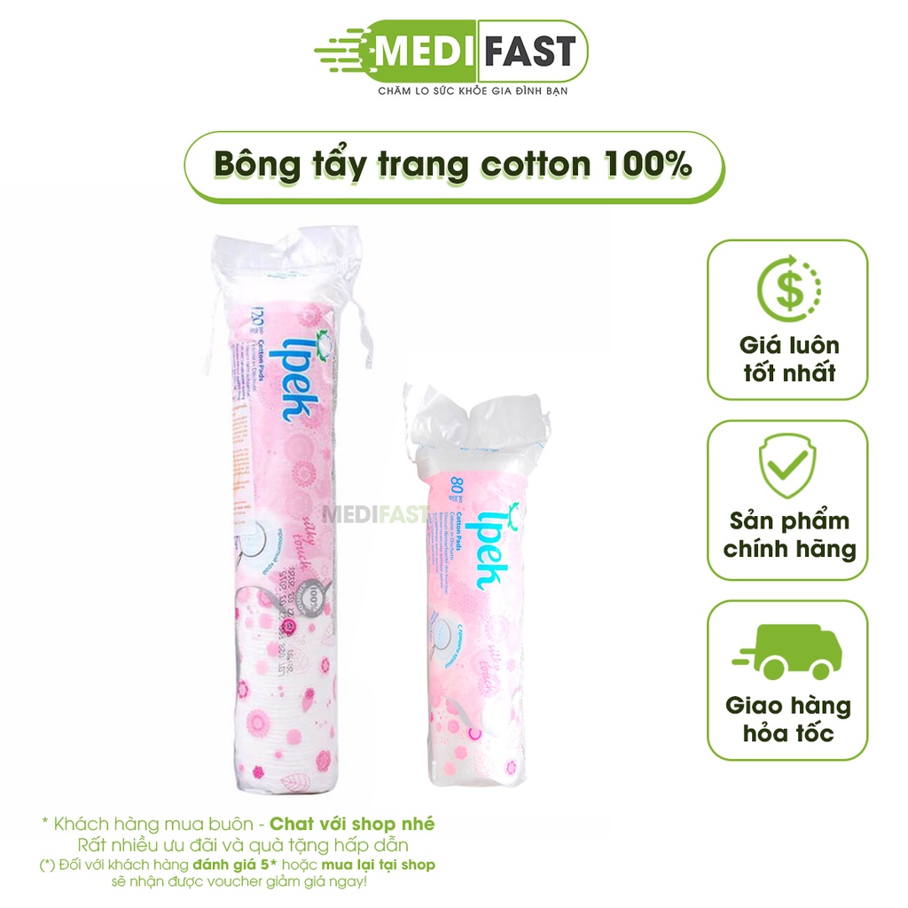 Bông tẩy trang cotton pads chính hãng Ipek - giúp làm sạch lớp trang điểm, bụi bẩn (80/130/150 miếng) từ bông tự nhiên