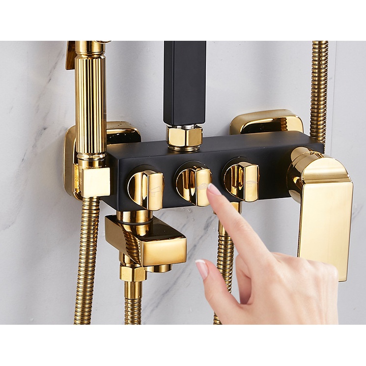 Bộ cây sen tắm nóng lạnh cao cấp MORALLY- BLACKGOLD-Chất liệu mạ đồng cao cấp-Sơn tĩnh điện-Vòi tăng áp