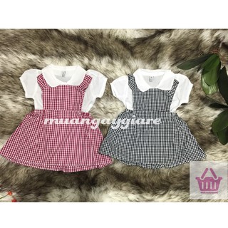 Bộ váy yếm kẻ caro tai gấu cho bé gái từ 1-5T cho bé gái/BGMH17