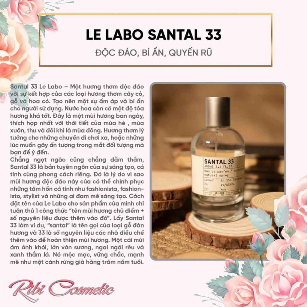 Nước hoa nam nữ Unisex Le Labo Santal 33 - Hương thơm của gỗ nhẹ nhàng lôi cuốn