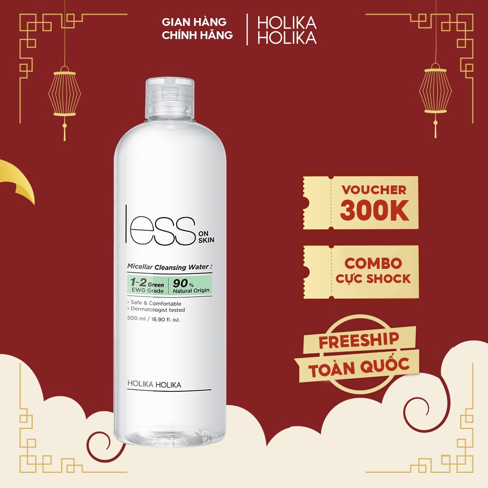 Nước tẩy trang Holika Holika Less On Skin Micellar Cleansing Water sạch sâu se khít lỗ chân lông 500ml