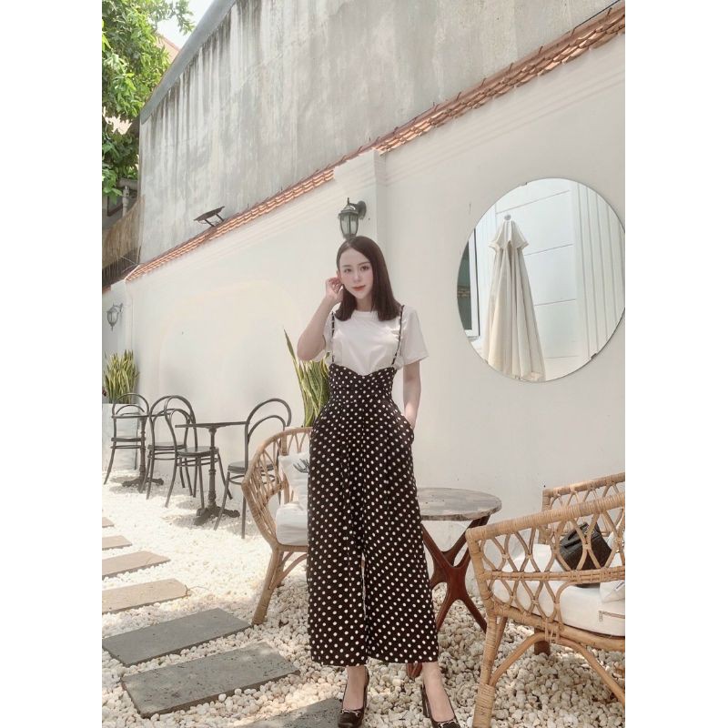 Set bộ nữ áo trắng kèm quần yếm, bộ quần áo 2 dây xinh xắn xì tin - KCH
