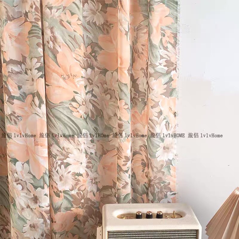 Rèm hoa lớn Hàn Quốc phong cách cổ điển vintage chống nắng cao cấp, màn vải treo tường trang trí decor phòng ngủ