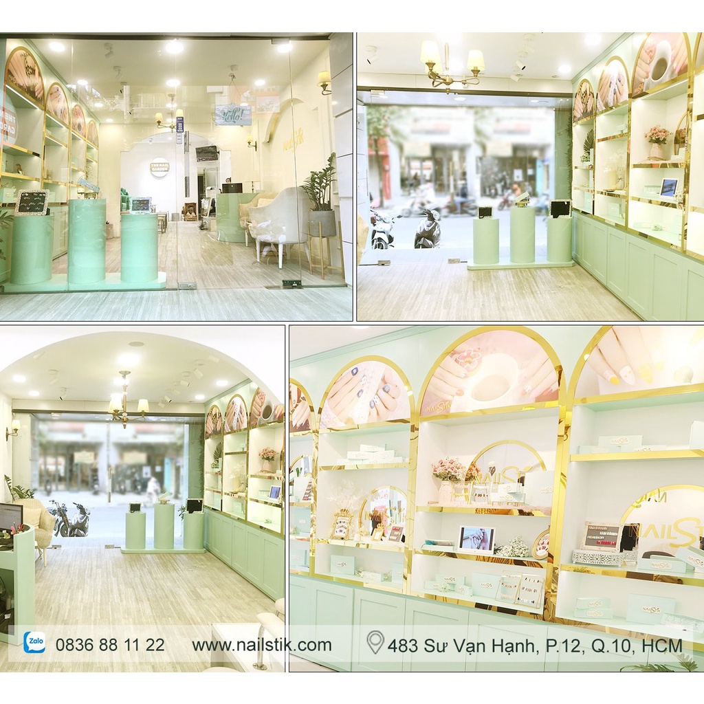 Móng úp thiết kế by NAILSTIK, màu xanh, form móng bầu, ngắn/dài,  059