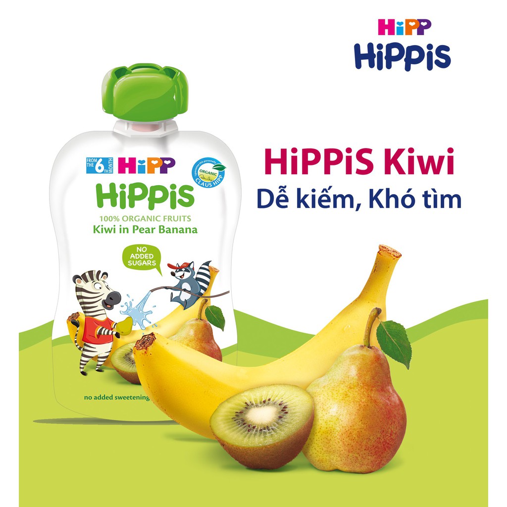Dinh dưỡng 100% trái cây nghiền hữu cơ HiPPiS Organic 100g đủ vị